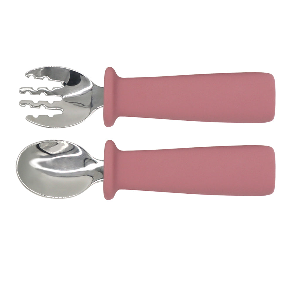 Stainless Steel Spoon & Fork With Silicone Handles & On The Go Plastic Box