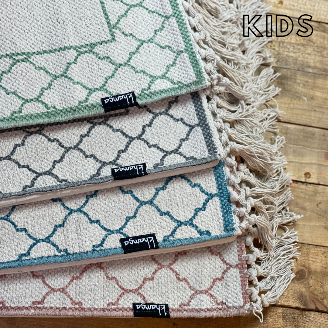 Khamsa Comfort | Children Muslim Prayer Rug 100% Organic Cotton with Added Foam Padding