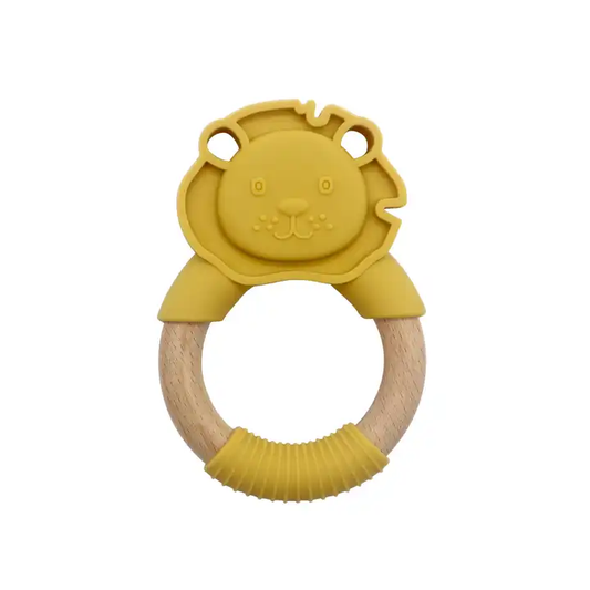 Silicone Lion Teether With Wooden Handle