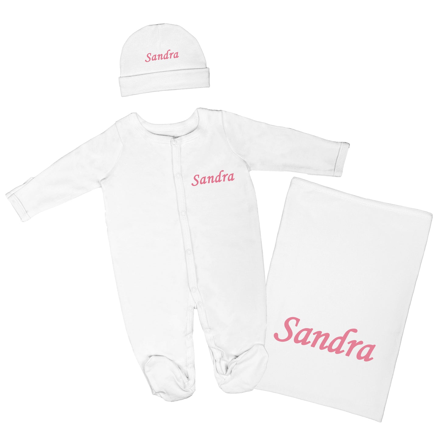 Personalized Baby Clothing Set (Blanket, Sleepsuit, Beanie) - English Name