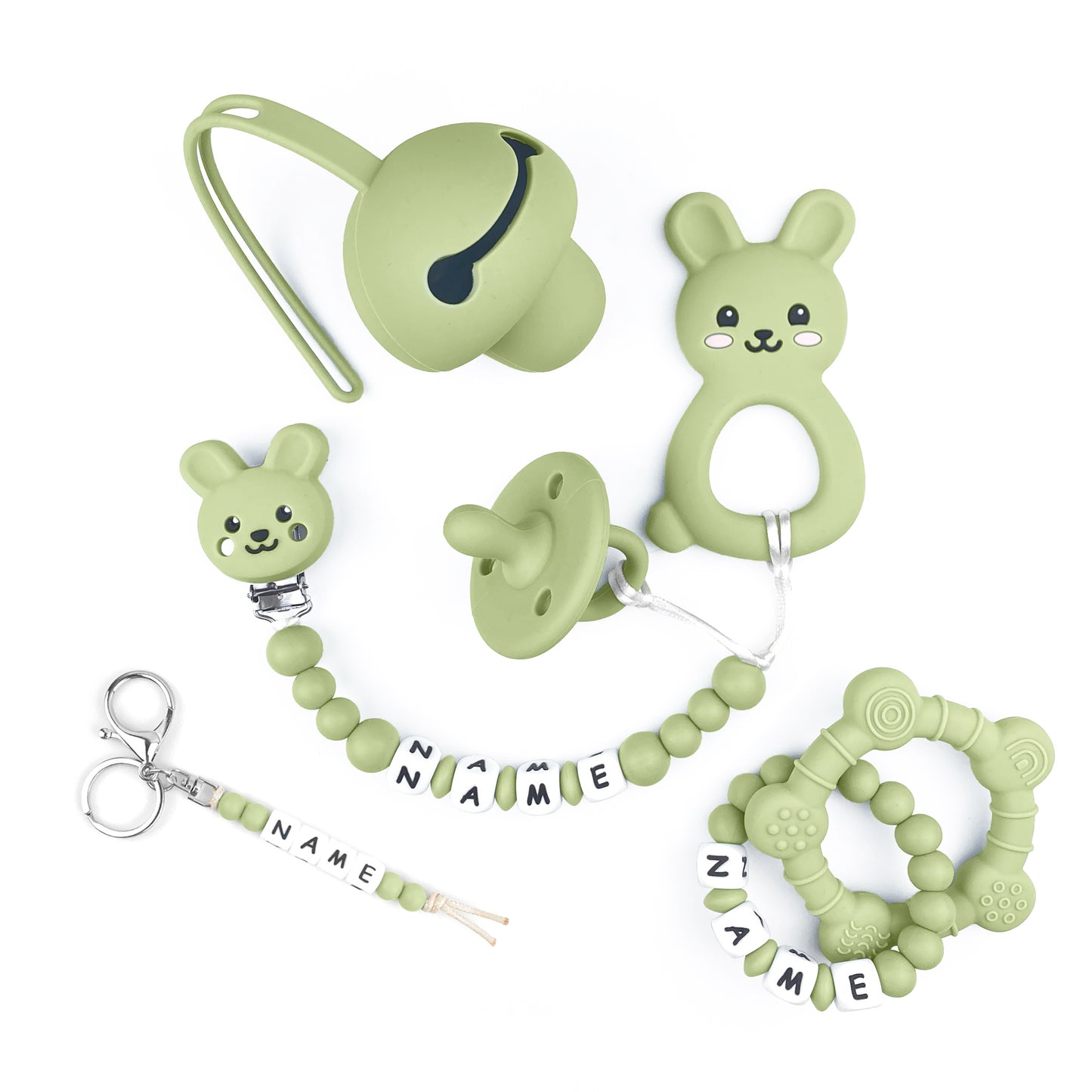 Customized Chain With Pacifier, Teether, Key Chain, Ring Teether, & Pacifier Case