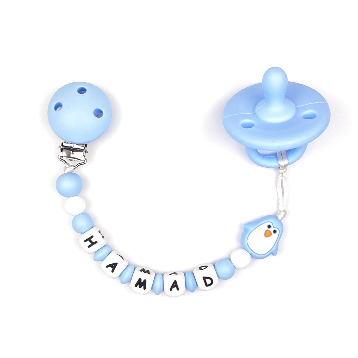 Penguin Chain with Pacifier | Pastel Blue